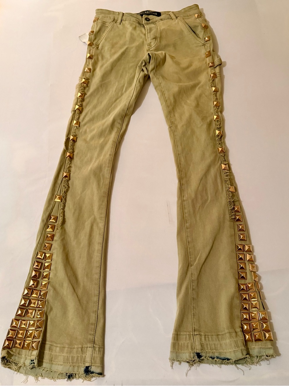 Valabasas Bell Flare Jeans Mens 29x35 Studded Embroidered Distressed NWT